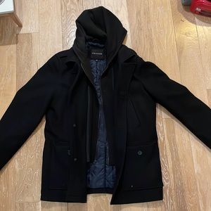 Black Trench/Pea Coat with Hood